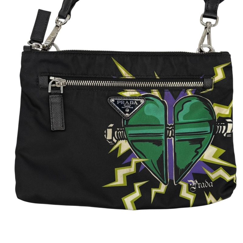 Prada Shoulder Bag Triangle Logo Nylon Universal Frankenstein Silver 3158 — view 2