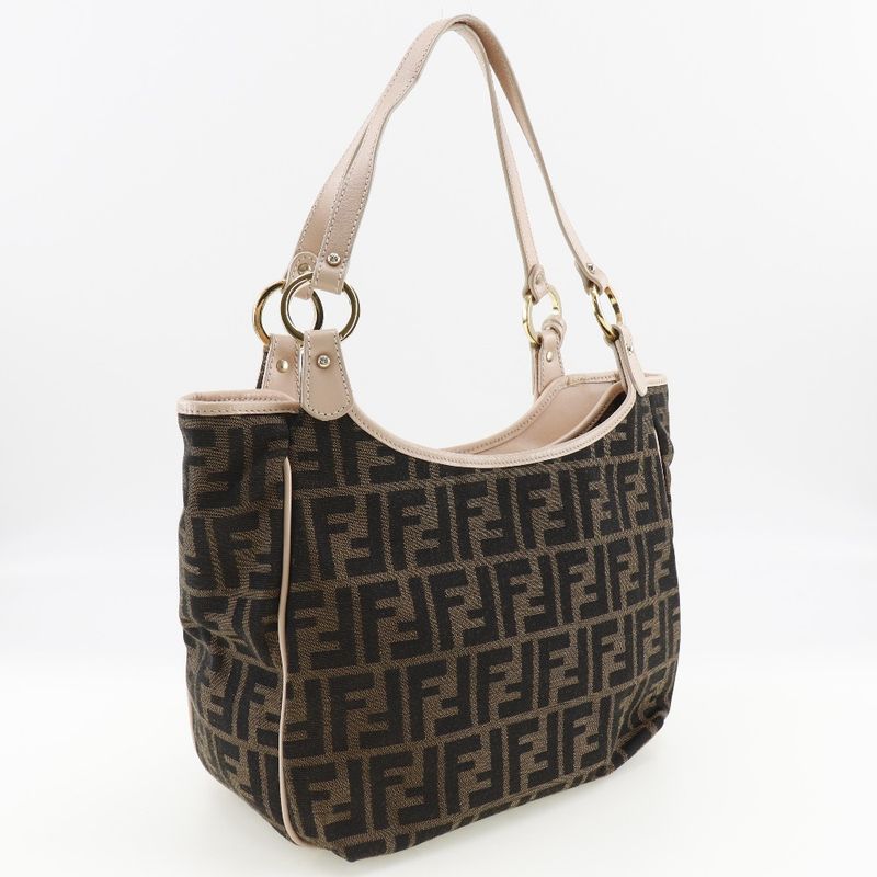 Fendi Zucca Logo Charm 8 Bh156 Canvas Brown Tote Bag — view 3