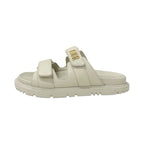 Christian Dioract Sandals Shoes Leather Ivory Gold Logo Velcro Strap — view 3