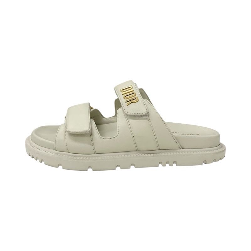Christian Dioract Sandals Shoes Leather Ivory Gold Logo Velcro Strap — view 3