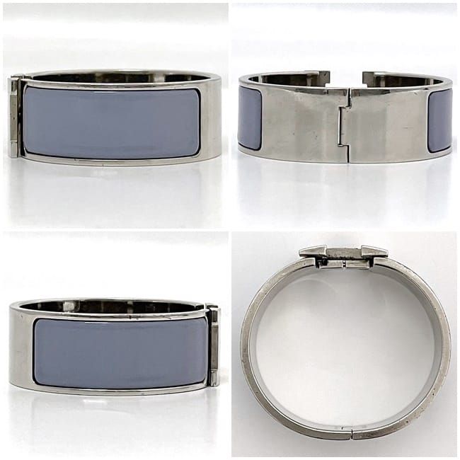 Hermes Bangle Click Clack Silver Light Blue Metal — view 4