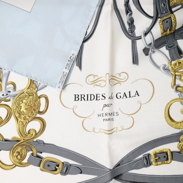 Hermes Carre 90 Brides de Gala Scarf Silk Light Blue