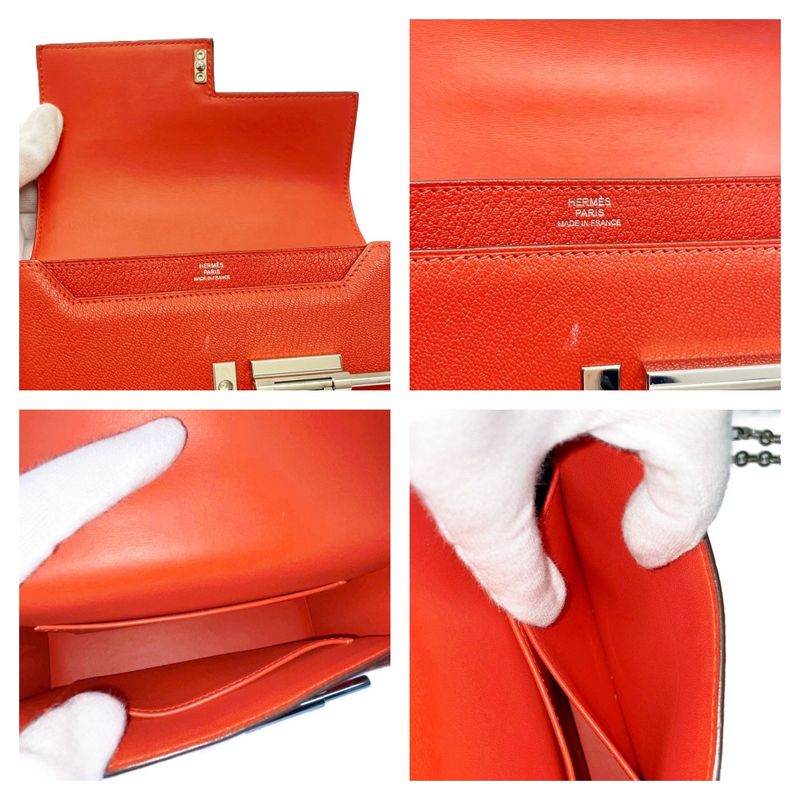 Hermes Leather Silver Hardware Velu Chain Mini Shoulder Bag Red Engraved — view 8
