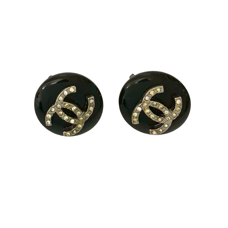 Chanel Vintage Coco Mark Motif Plastic Plated Earrings Black 96A — view 5
