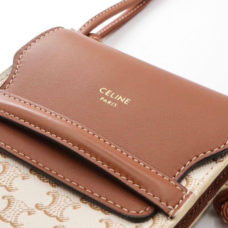 Celine Triomphe Phone Case Leather Brown White
