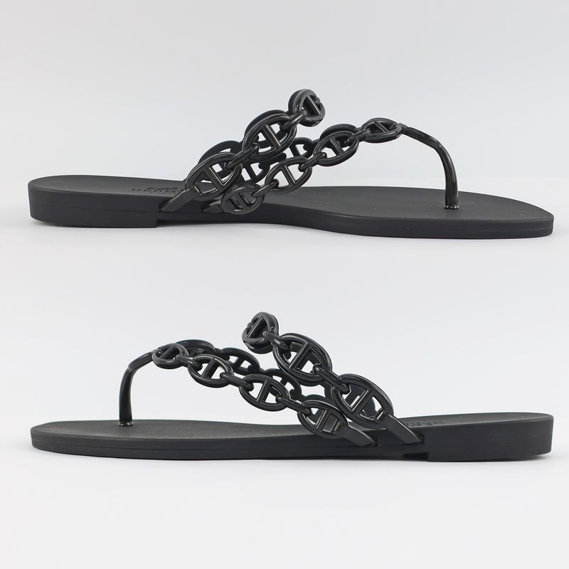 Hermes Island Sandals Chaine D'ancre Black Rubber Size 36 — view 2