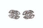 Chanel CC Logo Earrings Rhinestone Silver Color 01