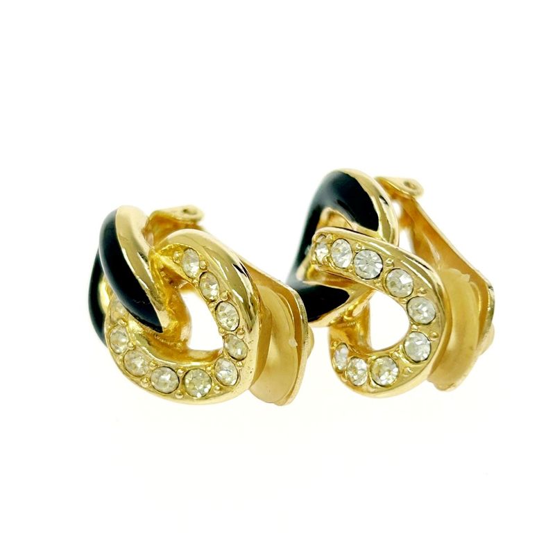 Christian Dior GP Rhinestone Earrings Gold Black — view 6