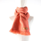 Hermes Grand Chevron 100% Cashmere Rose Blush Leather Scarf With Logo Patch — view 7