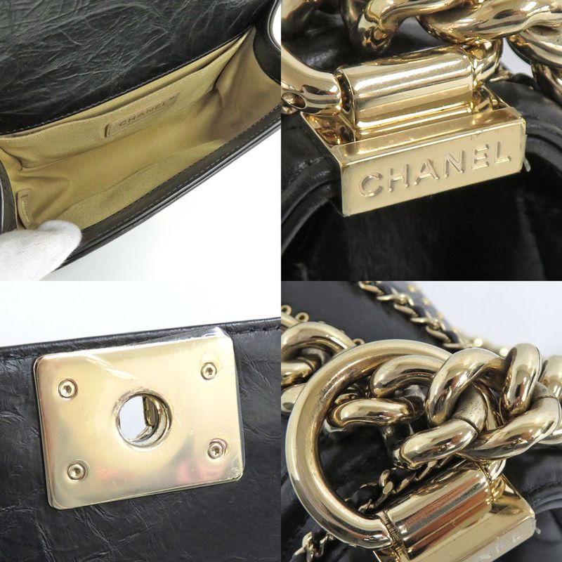 Chanel Boy 20 Chain Shoulder Flap Bag Cuff Black Studs — view 9
