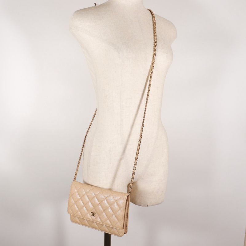 Chanel Classic Chain Wallet Quilted Long In Calf And Caviar Leather Beige — view 8