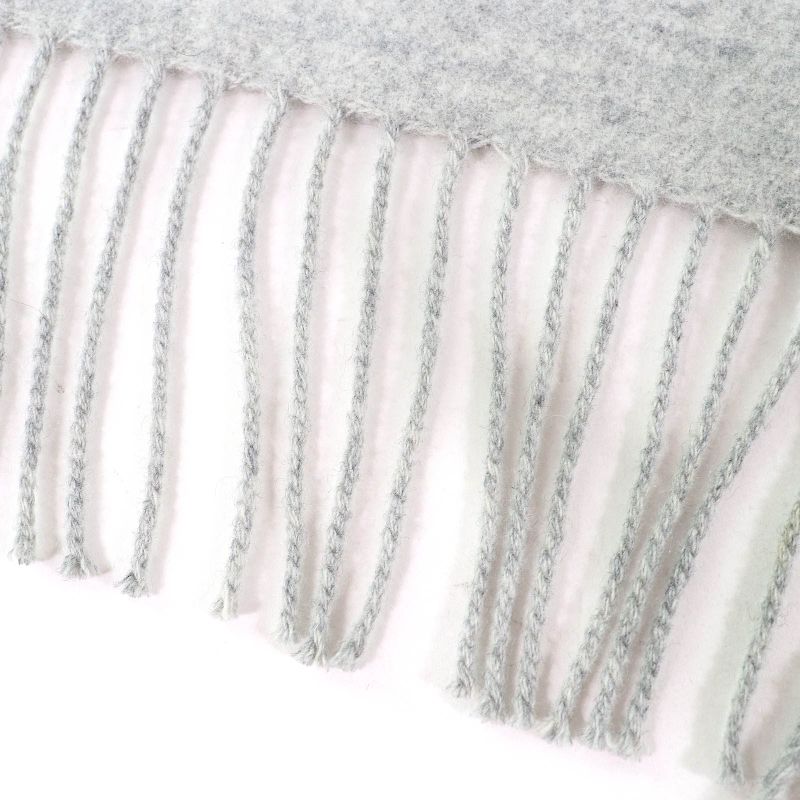 Hermes Neo Lo Cabasol 100% Cashmere Gris Chine Logo Leather Patch Fringe Scarf — view 6
