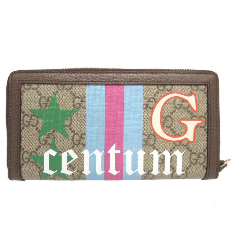 Gucci Diana Bamboo GG Supreme Leather Beige Brown Round Zipper Long — view 3