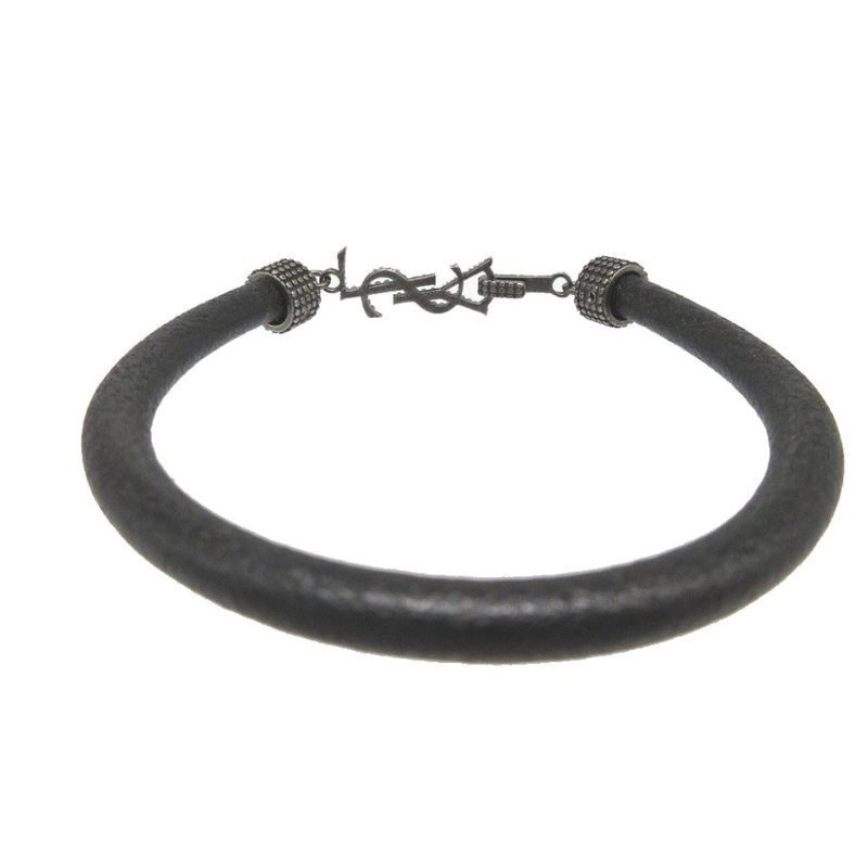 Saint Laurent Paris Logo Leather Black Bracelet 1380 — view 3