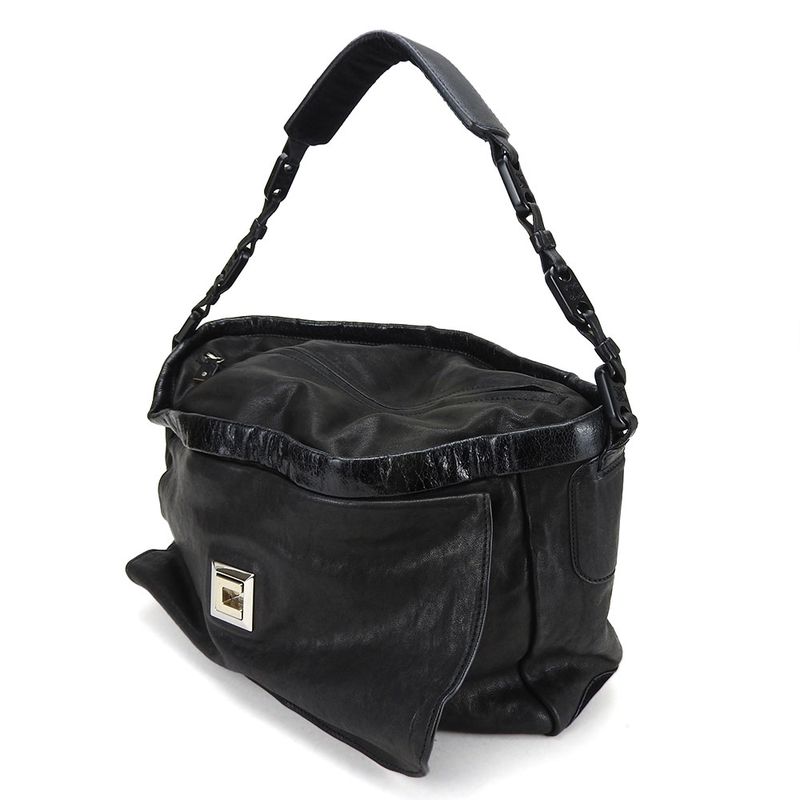 Celine Shoulder Bag Leather Halaco Suede Black Silver Hardware — view 2