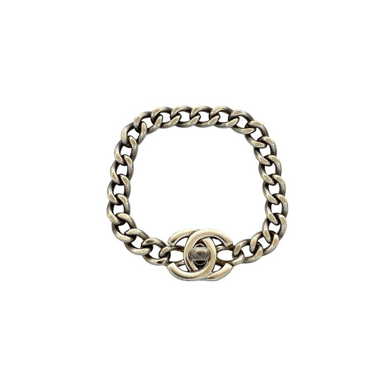 Chanel Turnlock Bracelet Coco Mark Silver Plated Chain 96P — view 4