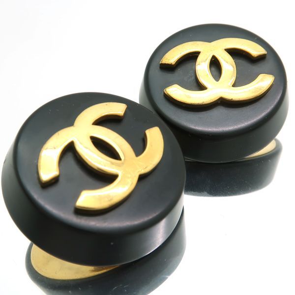 Chanel Earrings 2 8 Coco Mark Black Gold GP Round Large Vintage — view 3