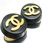 Chanel Earrings 2 8 Coco Mark Black Gold GP Round Large Vintage — view 3