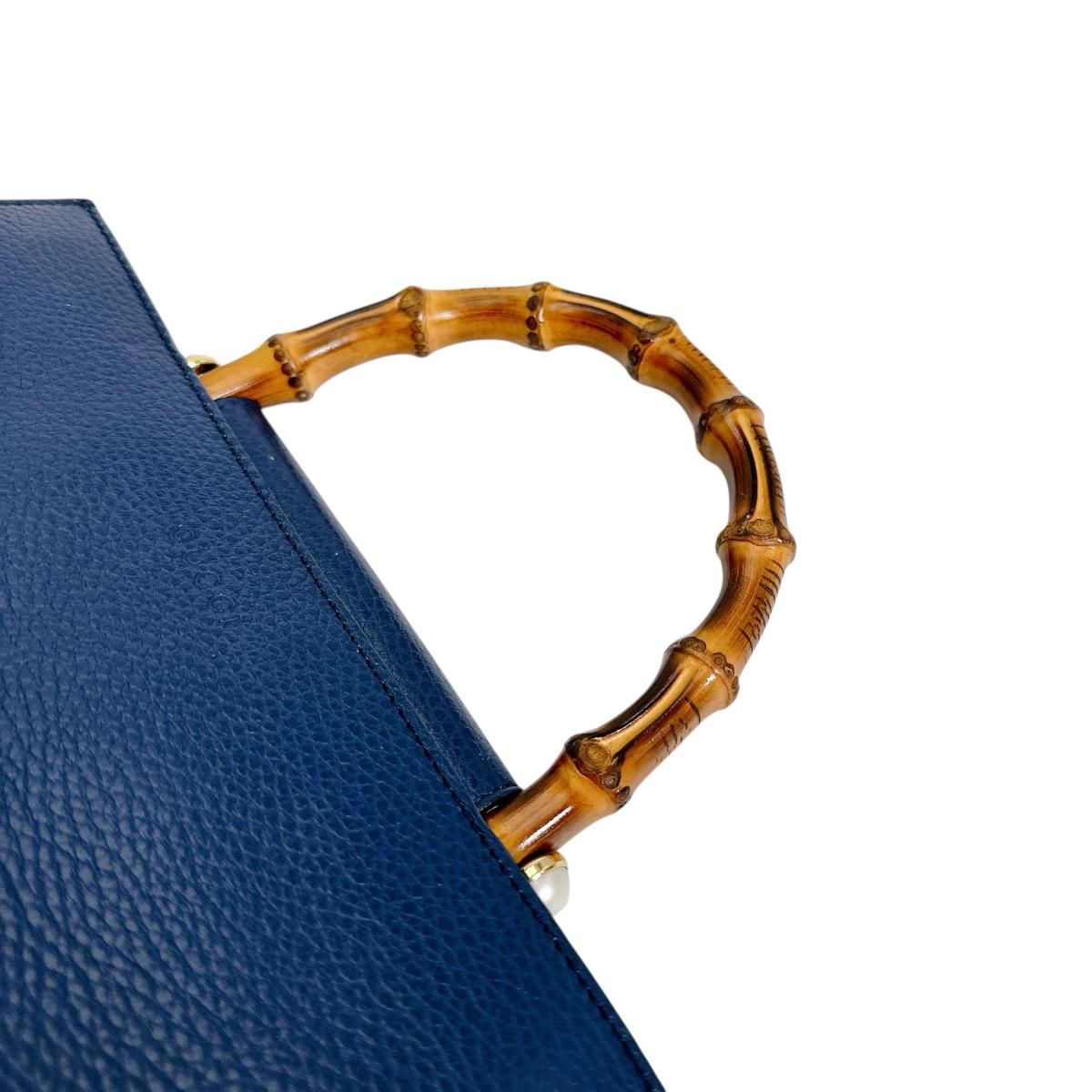 Gucci Leather Bamboo 2-Way Handbag Blue — view 8