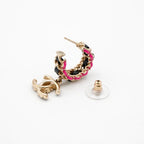 Chanel Earrings Gold Black Pink Coco Mark Hoop — view 6