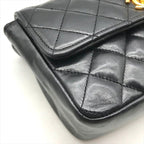 Chanel CC Logo Mini Quilted Turnlock Lambskin Chain Shoulder Bag Black — view 5