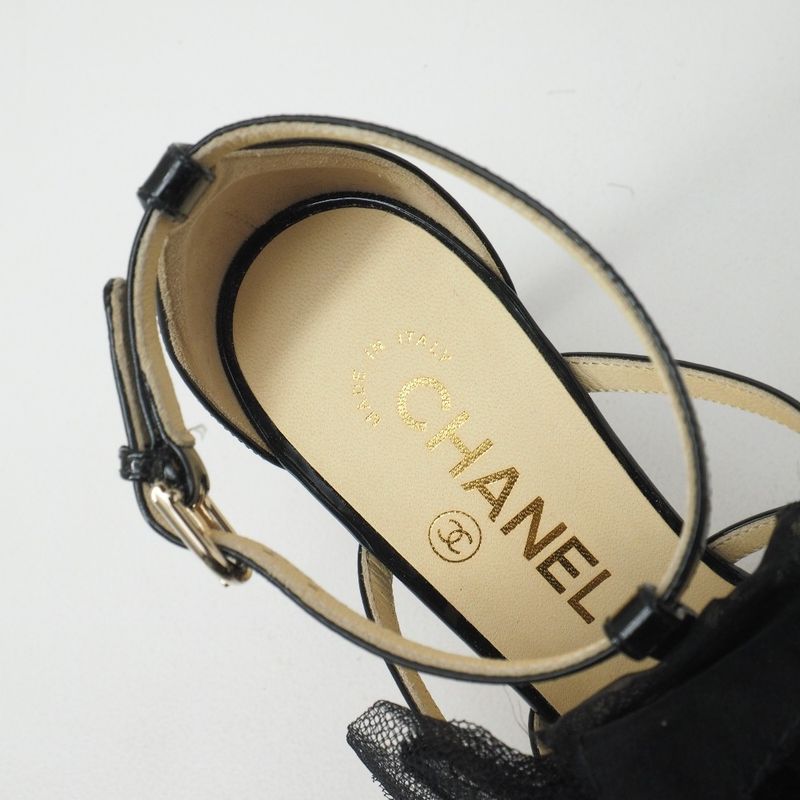 Chanel Sandals Size 35.5 Lace Shoes Ankle Strap Thong Mules CC Logo — view 7