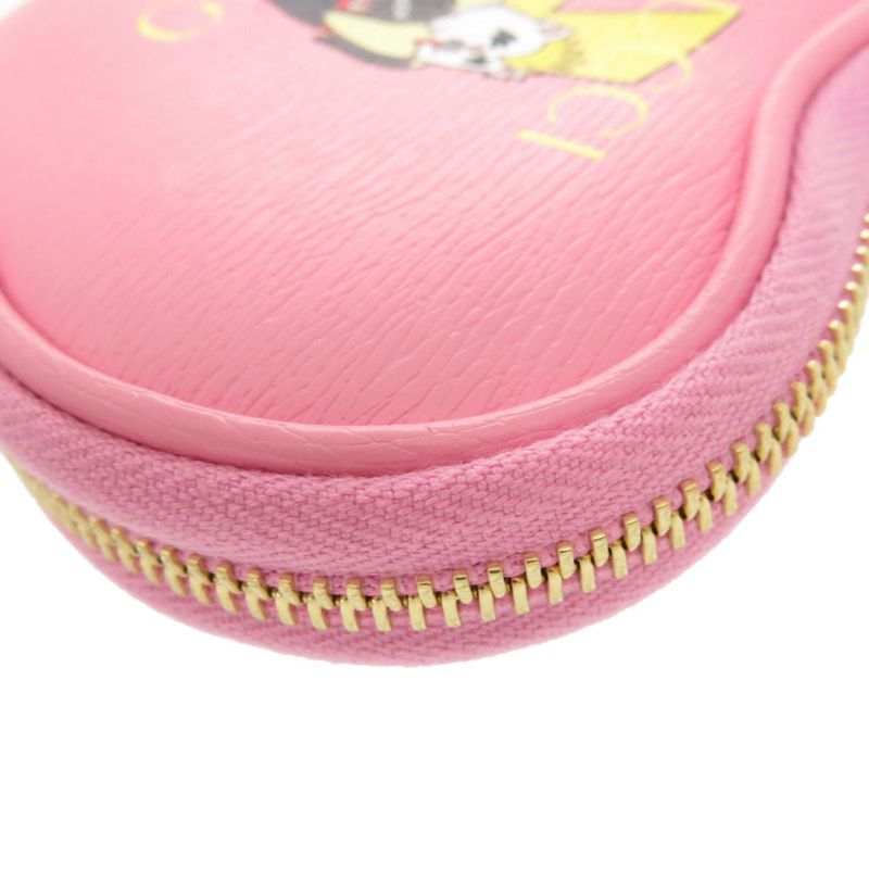 Gucci Bananya Heart Leather Pink Coin Case Wallet Key Ring 1073 — view 7
