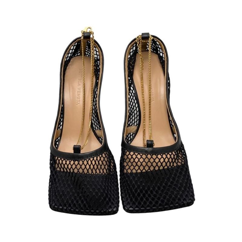 Bottega Veneta Stretch Pumps Mesh Chain High Heel 38 1 2 Nero — view 3