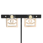 Chanel Earrings Gold Coco Mark Rhinestone Square — view 9