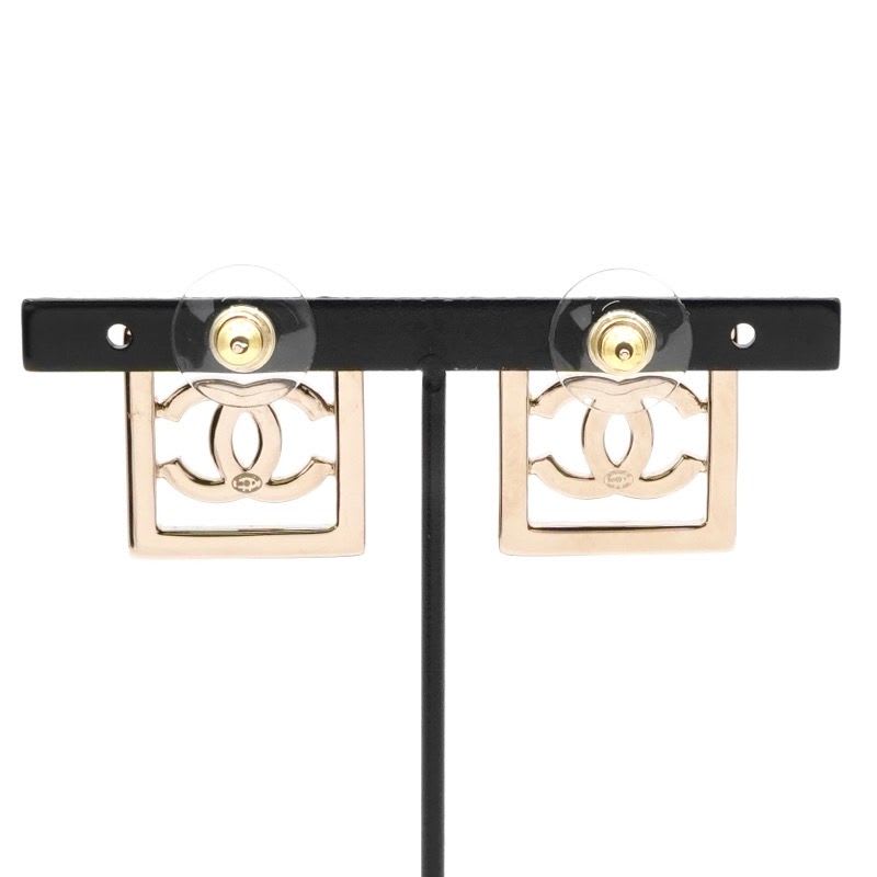 Chanel Earrings Gold Coco Mark Rhinestone Square — view 9