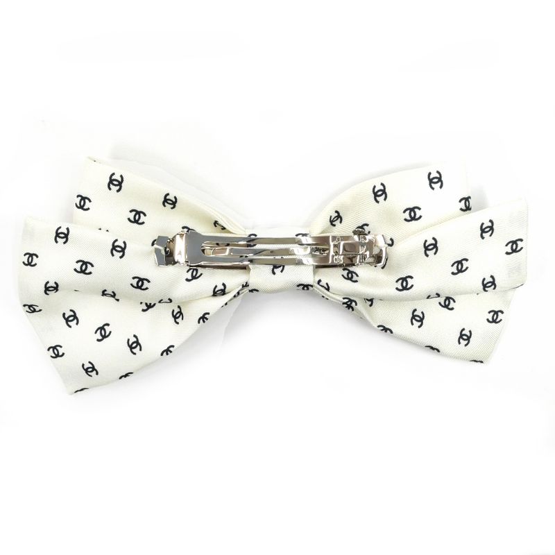 Chanel Barrette Aaa821 Ribbon White Logo COCO Silver Hardware Hair — view 6