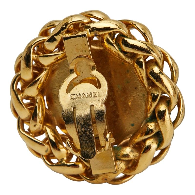 Chanel Coco Mark Earrings Round Barley Ear of Rice Motif Gold Plated — view 7