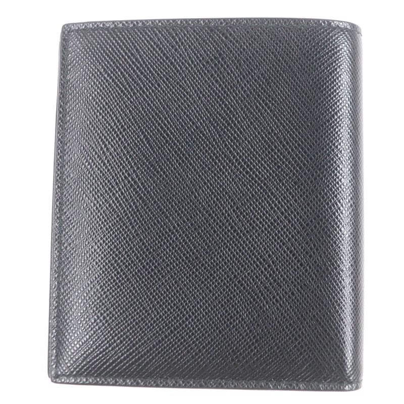 Prada 2 Mo004 Logo Plate Saffiano Martic Leather Bifold Card Case Billfold Nero — view 3