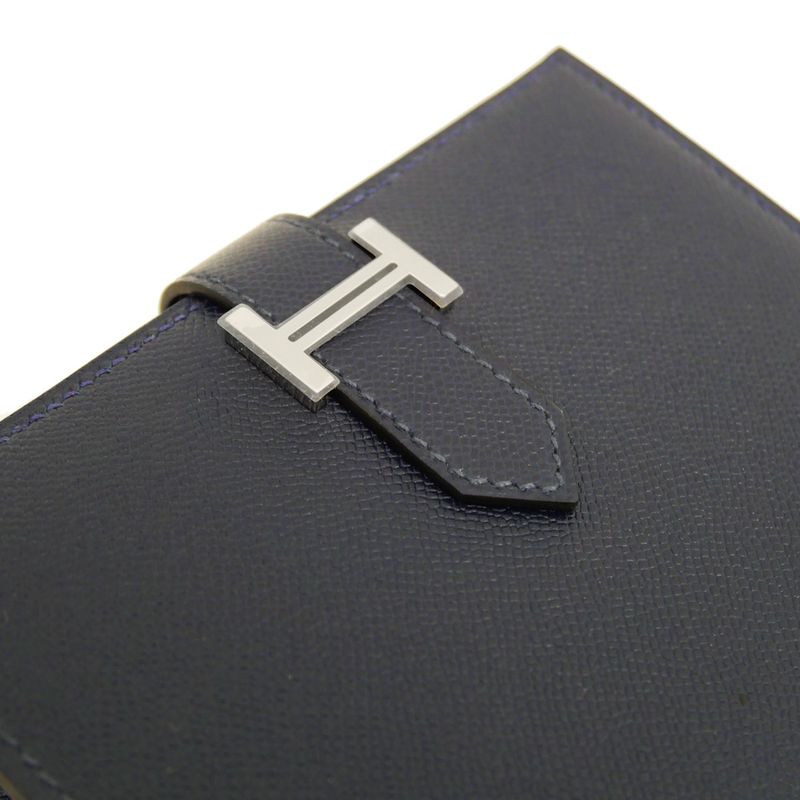 Hermes Bearn Compact Bifold Wallet Blue Nuit Silver Hardware Vo Madame — view 7