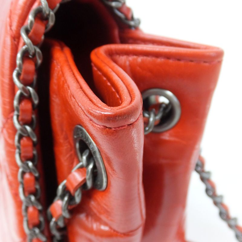 Chanel Quilted Chain Shoulder Red Bag Vintage Silver — view 9