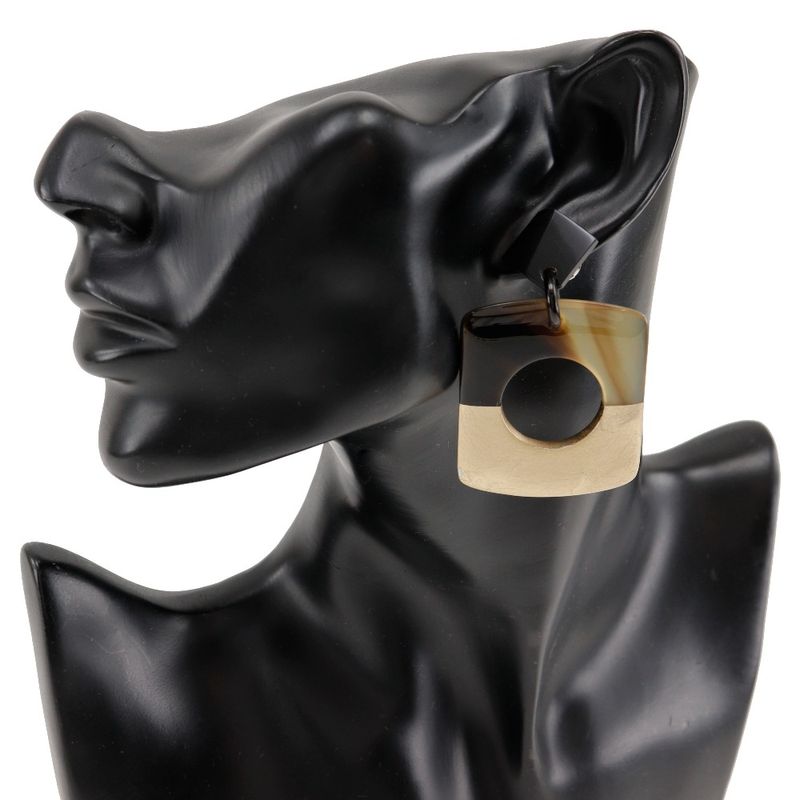 Hermes D'alva Bicolor Buffalo Horn Brown Gold 14.0 g Earrings — view 3