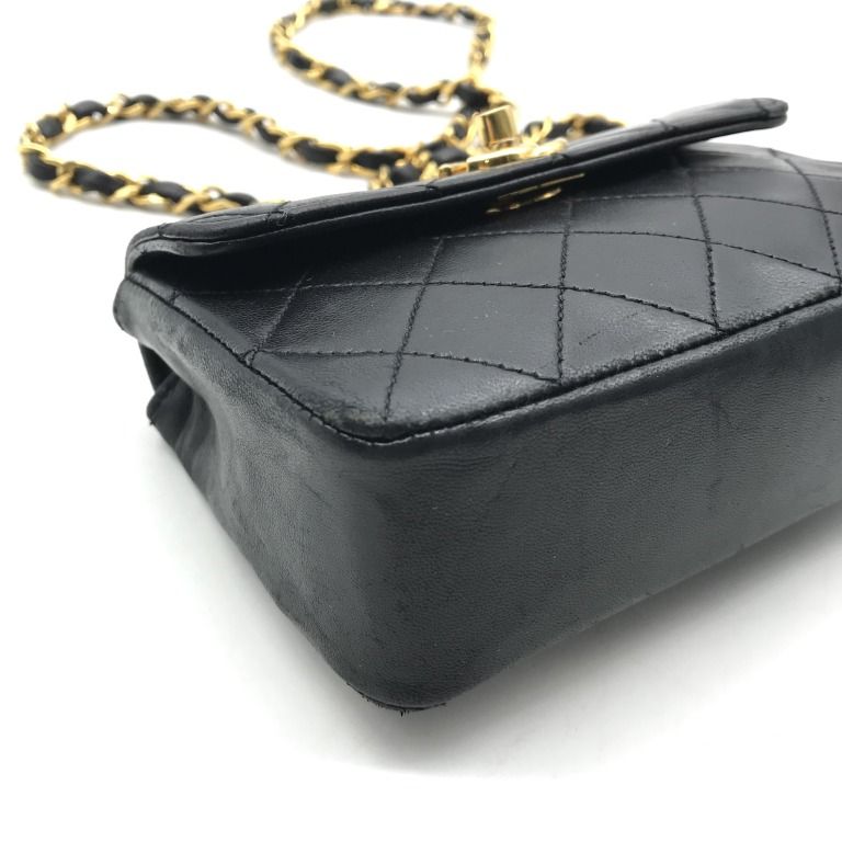 Chanel CC Logo Mini Quilted Lambskin Turnlock Chain Shoulder Bag Black — view 5