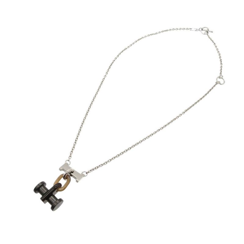 Hermes Mobile H Necklace Metal Buffalo Horn Silver Brown 0372 — view 3