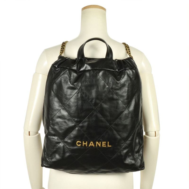 Chanel 22 Quilted Backpack Leather Black Knapsack Chain — view 7