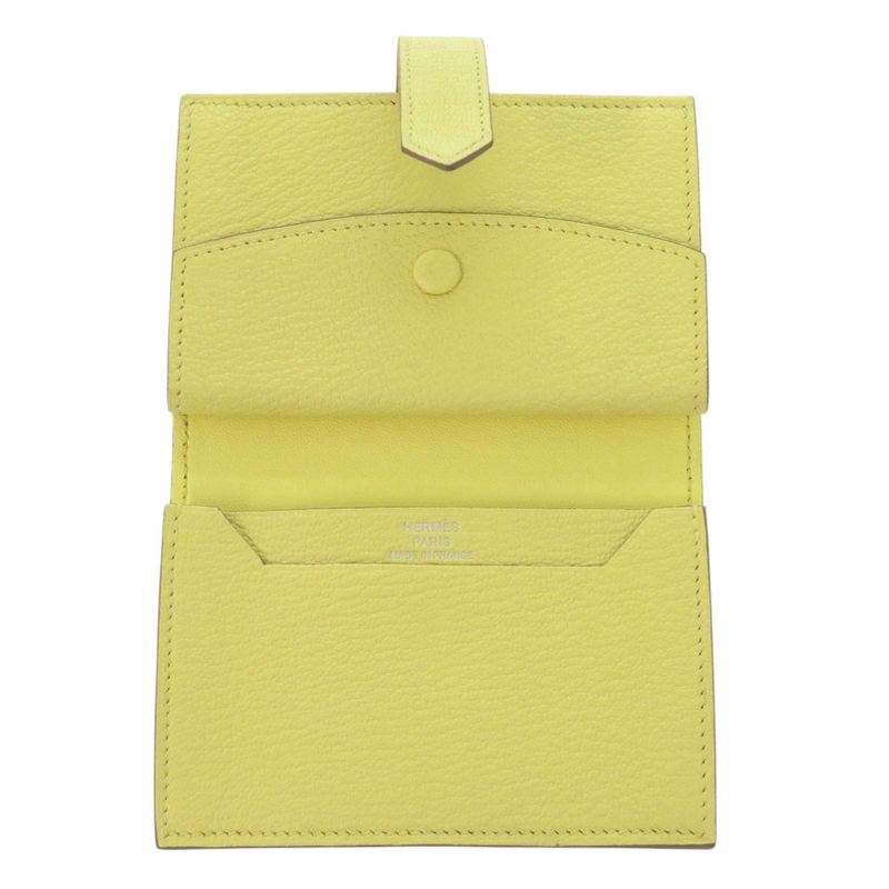 Hermes Bearn Card Case Chevre Mizor Lime Stamped W Yellow 1650 — view 5