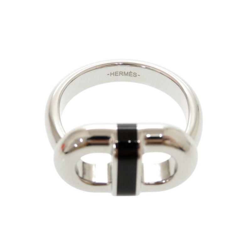 Hermes Myon Size T60 Metal Silver Black Ring 1082 — view 7