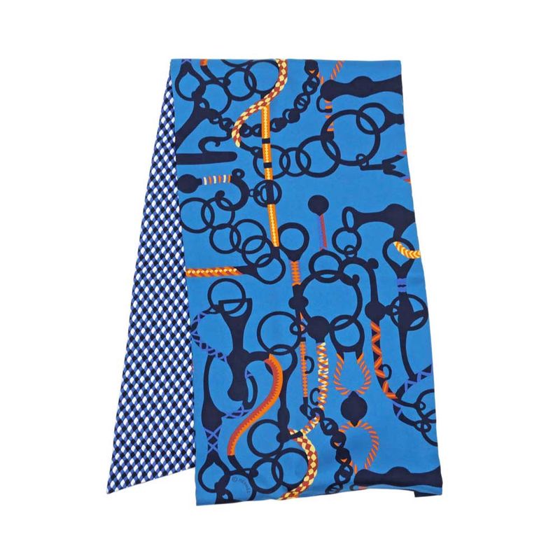 Hermes Maxi Twill Molle Etres Blue Orange Yellow Silk Scarf — view 4
