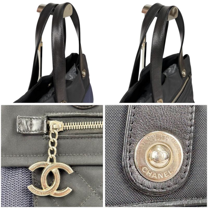 Chanel Paris Biarritz Mini Tote Shoulder Bag Navy Blue Black Bicolor — view 7