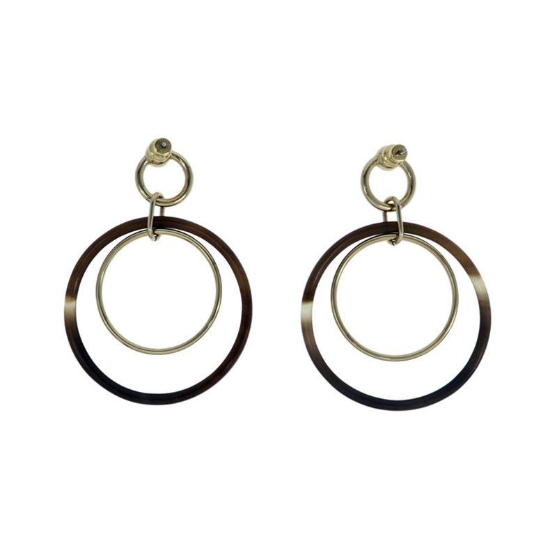 Hermes Amulet Duo Earrings Buffalo Horn Brown Gold Hardware Accessories — view 3