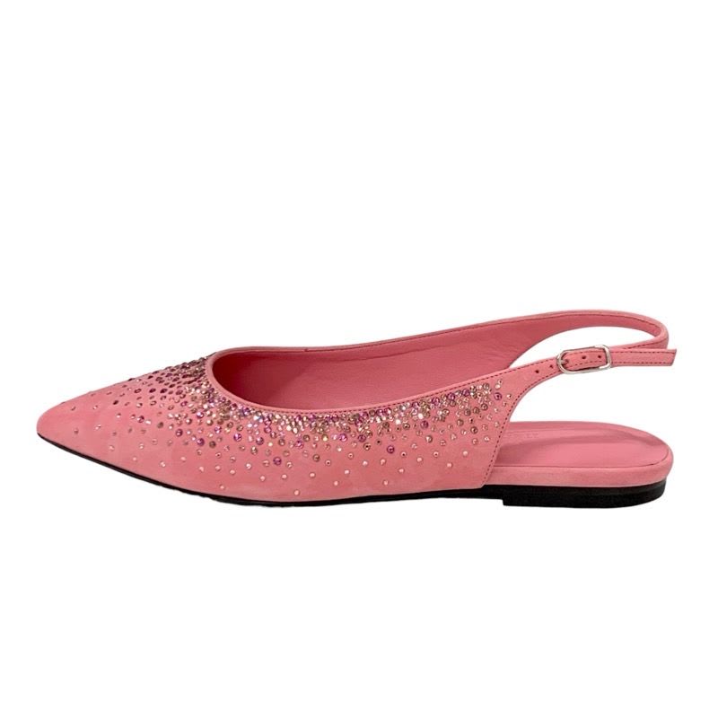 Hermes Flat Shoes Suede Pink Ring Back Rhinestone — view 3