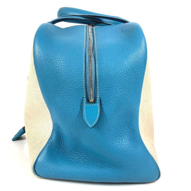 Hermes Boston Bag Victoria 43 Toile Ash Blue Jean — view 3