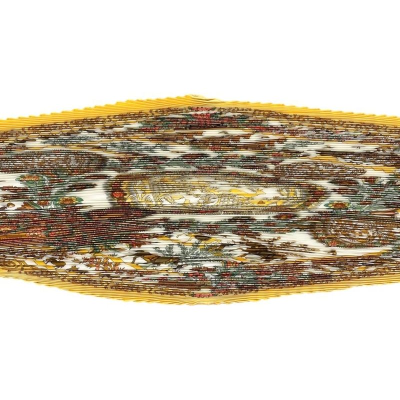 Hermes Silk Scarf Carre 90 Pleated Decoupages Yellow White — view 5