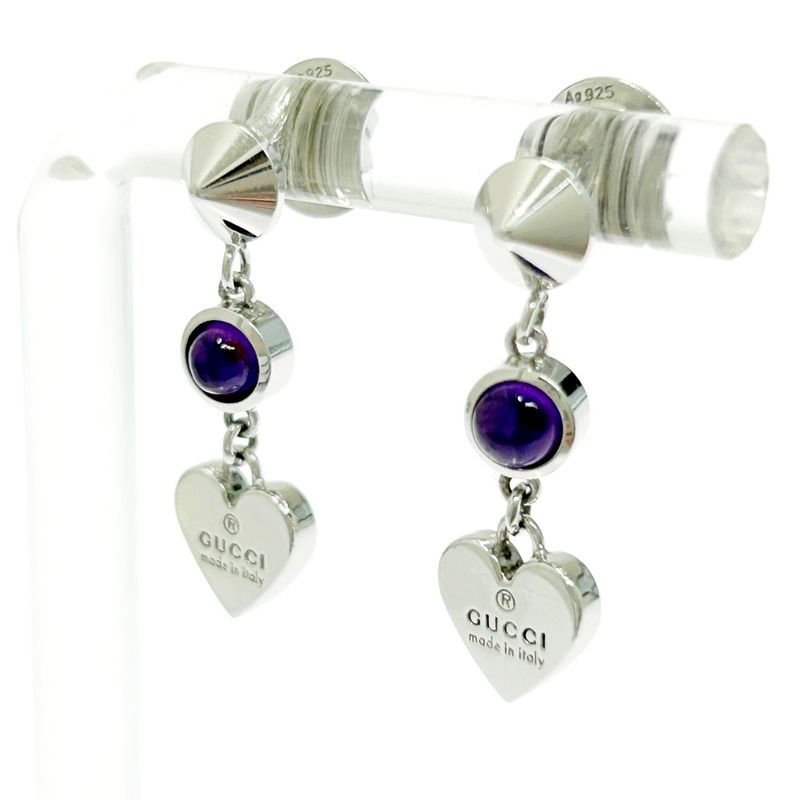 Gucci Silver Heart Amethyst Earrings 4.7 g 925 Engraved — view 4