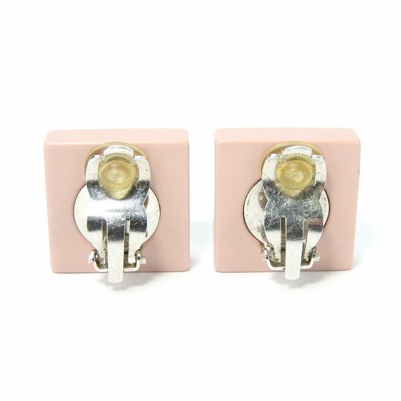 Chanel Earrings Square Coco Mark Heart Rhinestone Pink Silver Plated 04 — view 3