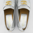 Chanel CC Logo Leather Loafers Silver Gold Hardware 37 1 2 — view 5